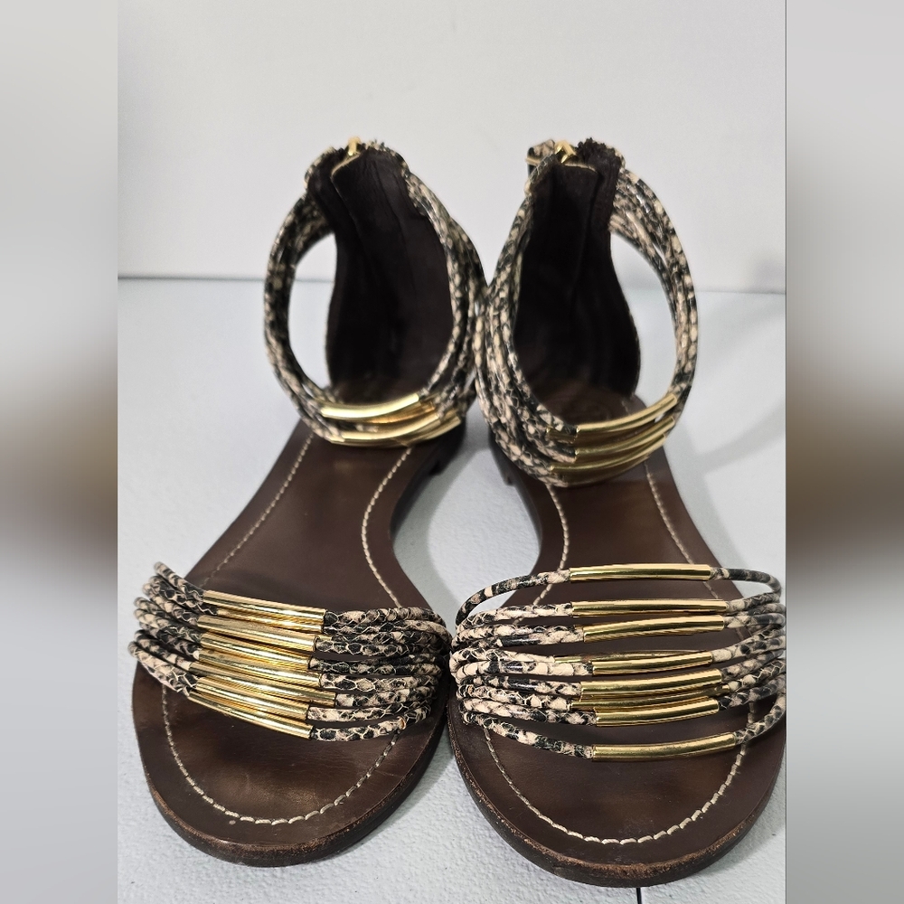 Tory Burch Elegant Gold and Brown Women's Sandals